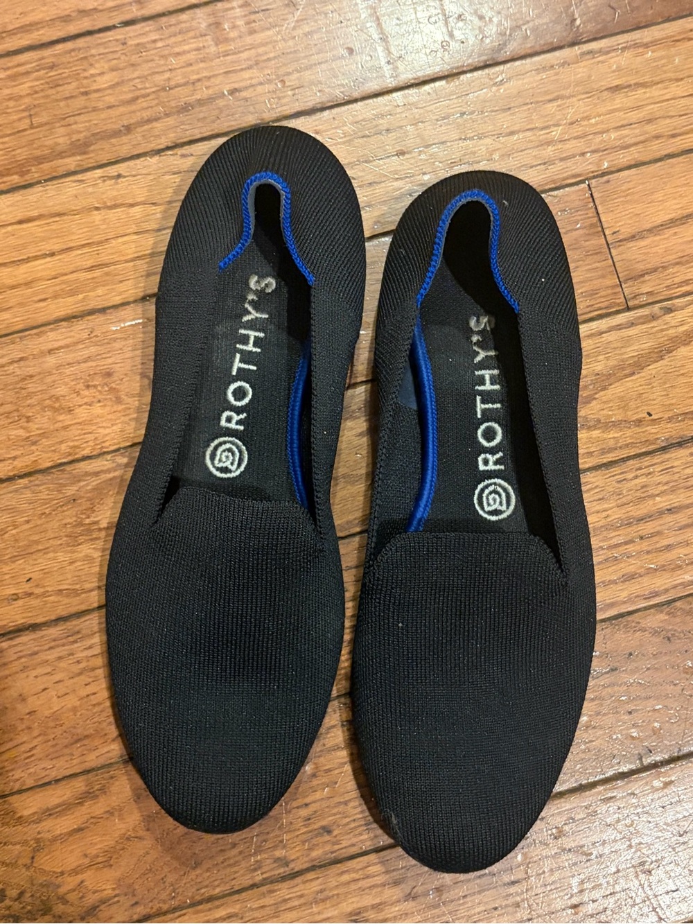 Rothy's The Loafer Womens Knit Slip On Flats Black & blue Size 8.5